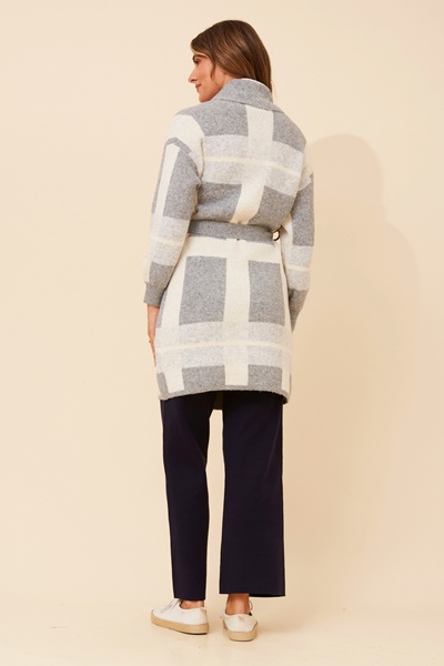 MAVEN CHECKED PRINT KNIT COATIGAN