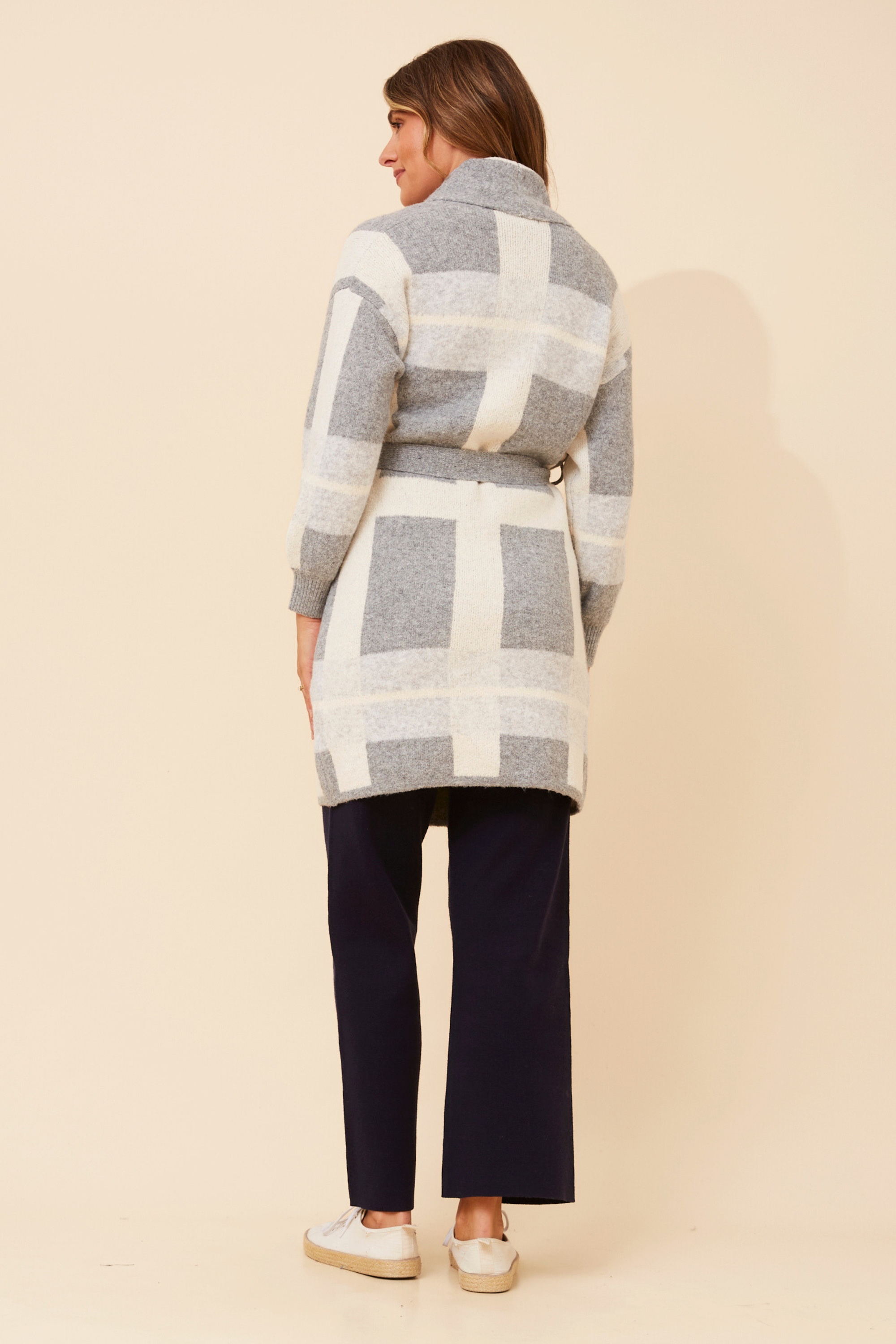 MAVEN CHECKED PRINT KNIT COATIGAN
