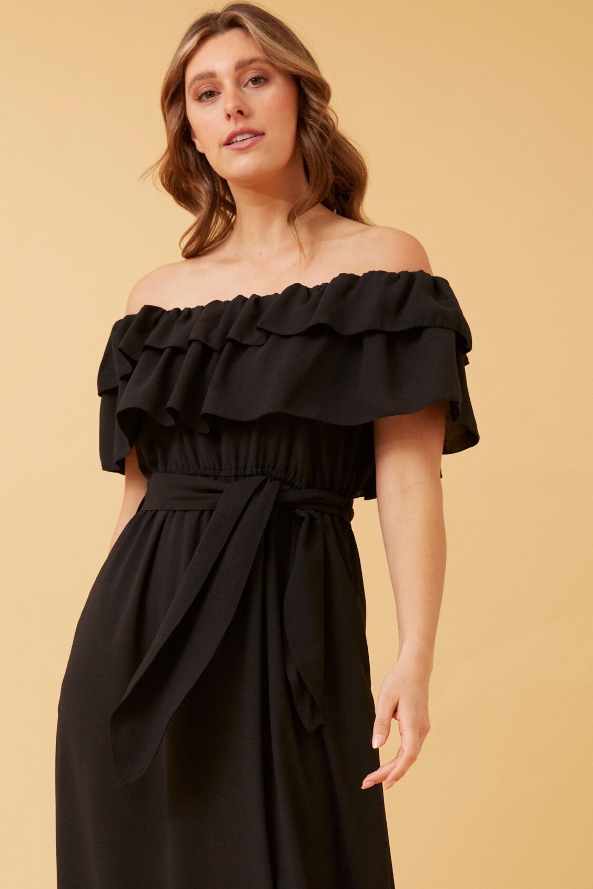 Black off the shoulder dress maxi best sale