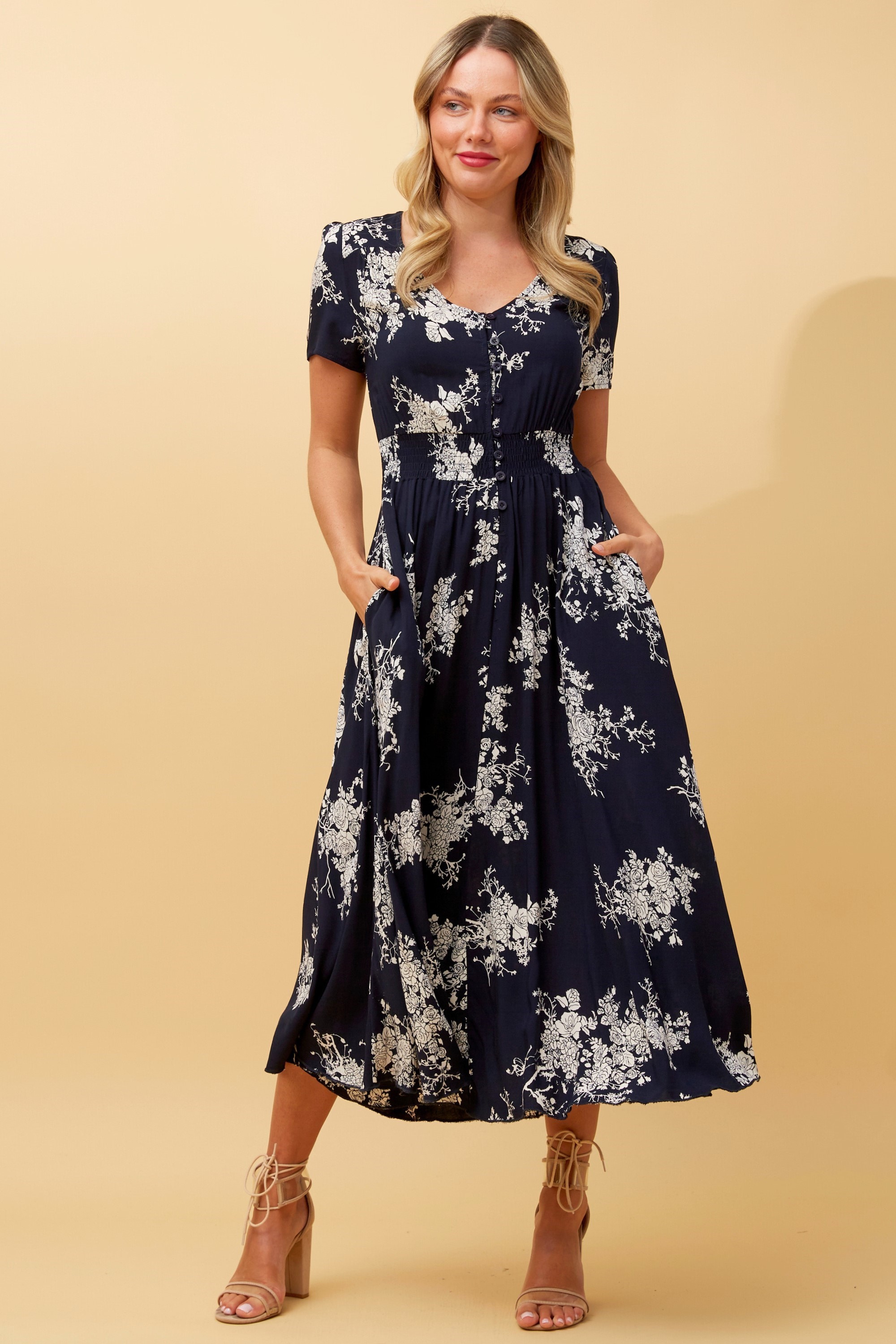 Boden Dress Evelyn Tassel Embroidered Floral Midi Boho Cotton Navy Blue 14  - Dresses