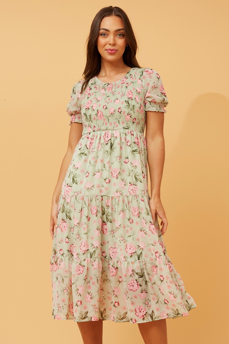 MERRY PUFF SLEEVE FLORAL DRESS