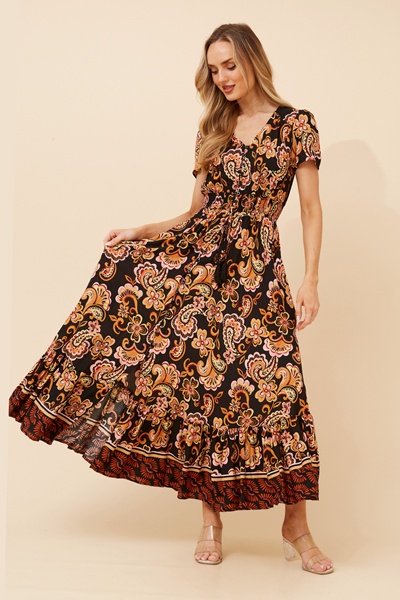 MIA BORDER PRINT MAXI DRESS