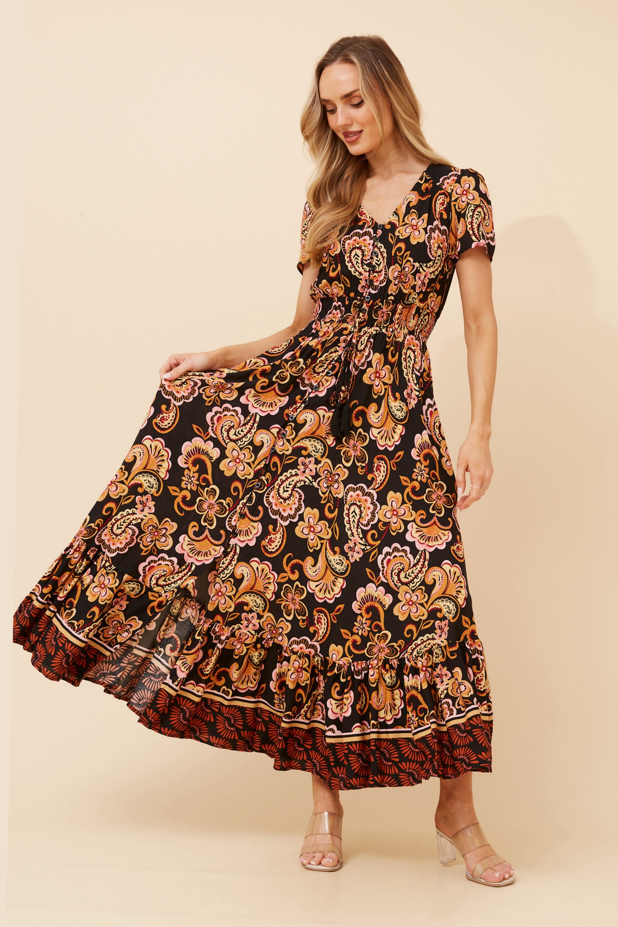 MIA BORDER PRINT MAXI DRESS