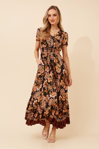 MIA BORDER PRINT MAXI DRESS