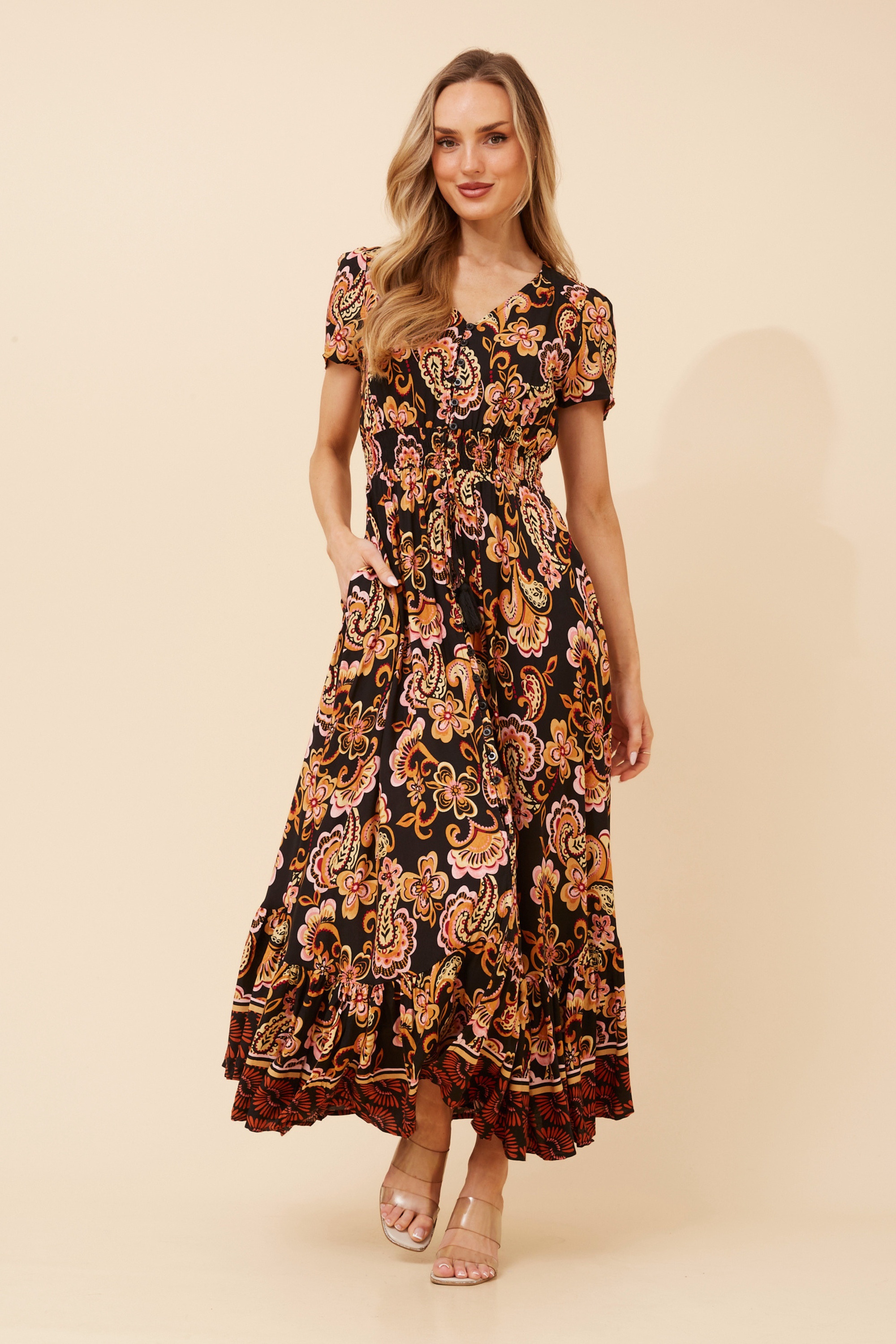 MIA BORDER PRINT MAXI DRESS