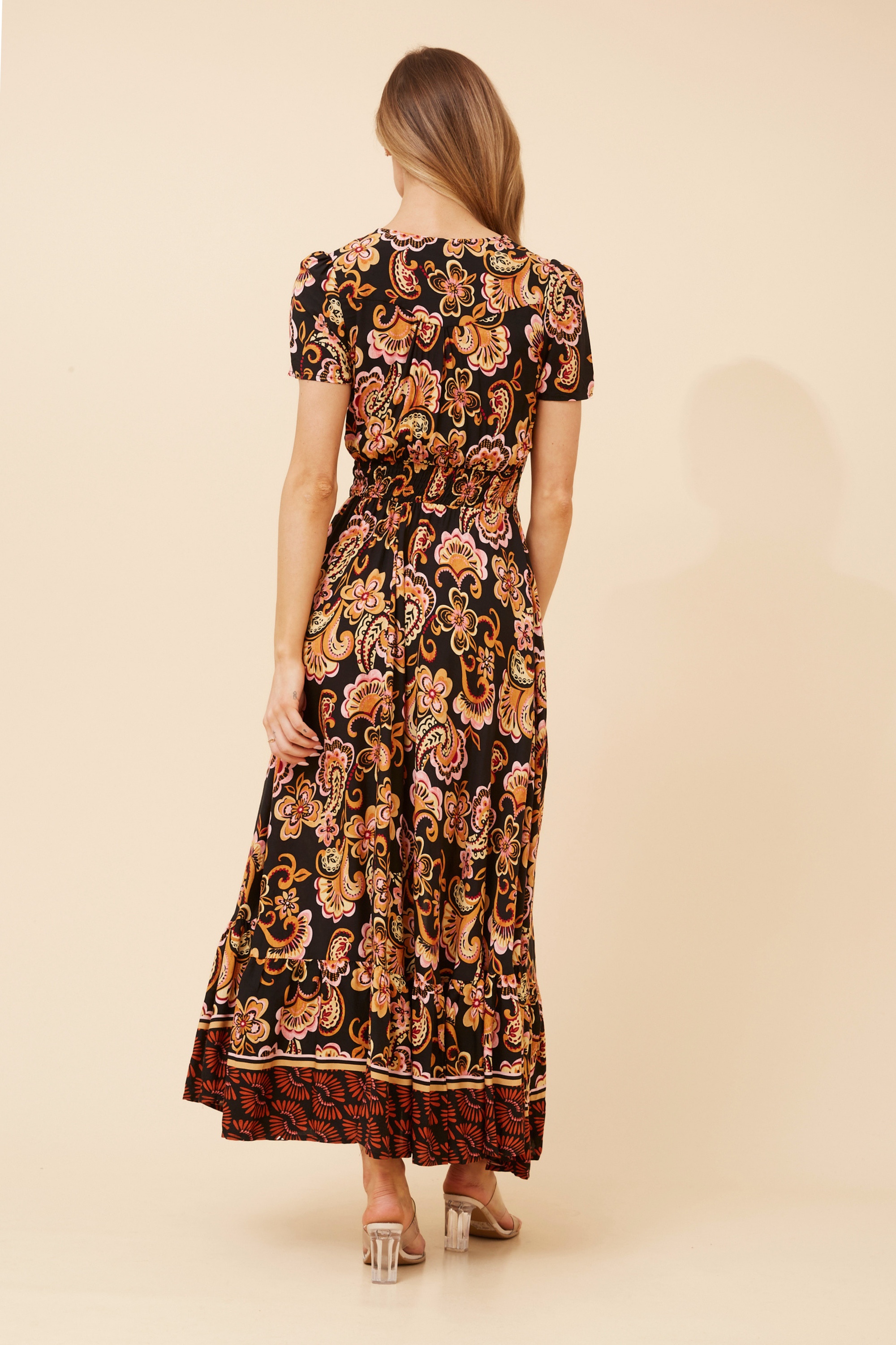 MIA BORDER PRINT MAXI DRESS