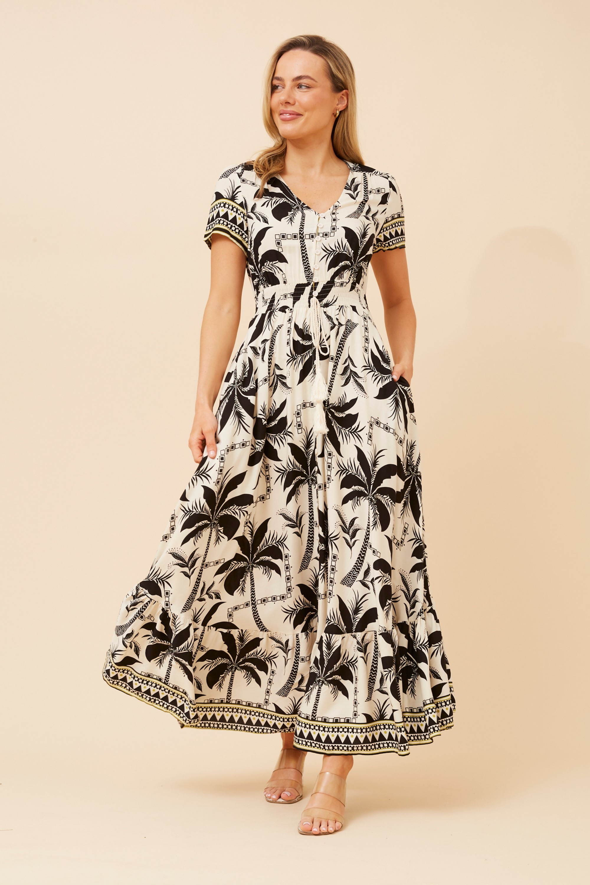 MIA PALM TREE PRINT DRESS