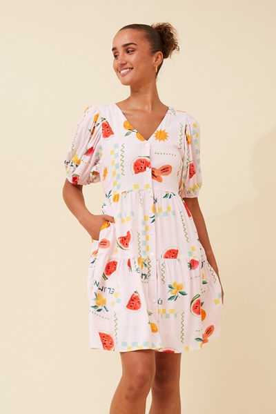 MONICA FRUIT PRINT SHORT DRESS