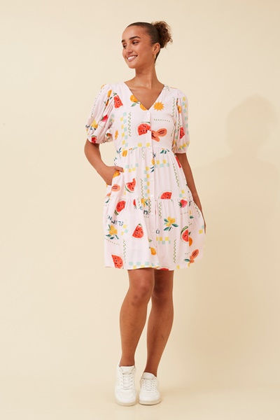 MONICA FRUIT PRINT SHORT DRESS