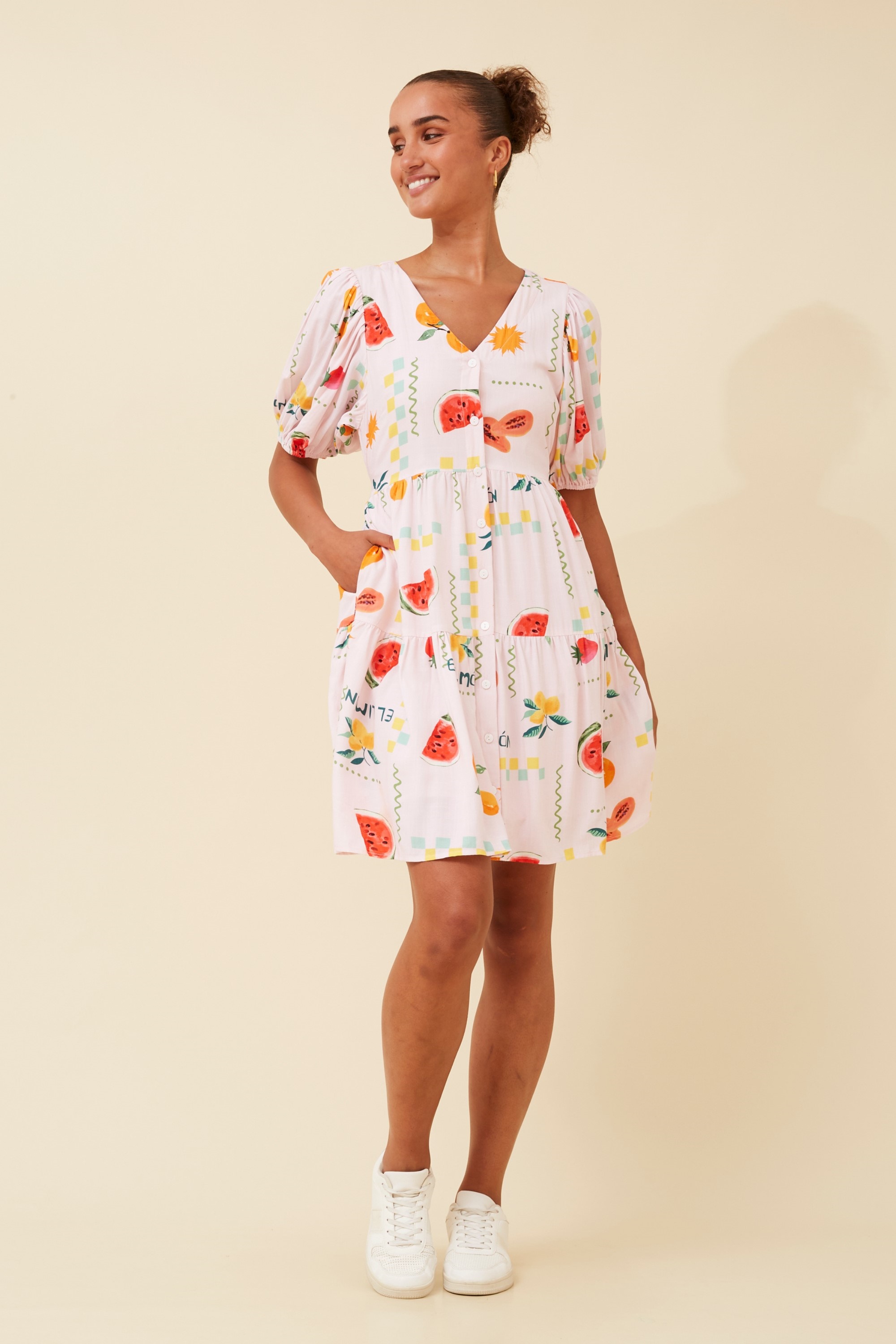 MONICA FRUIT PRINT SHORT DRESS