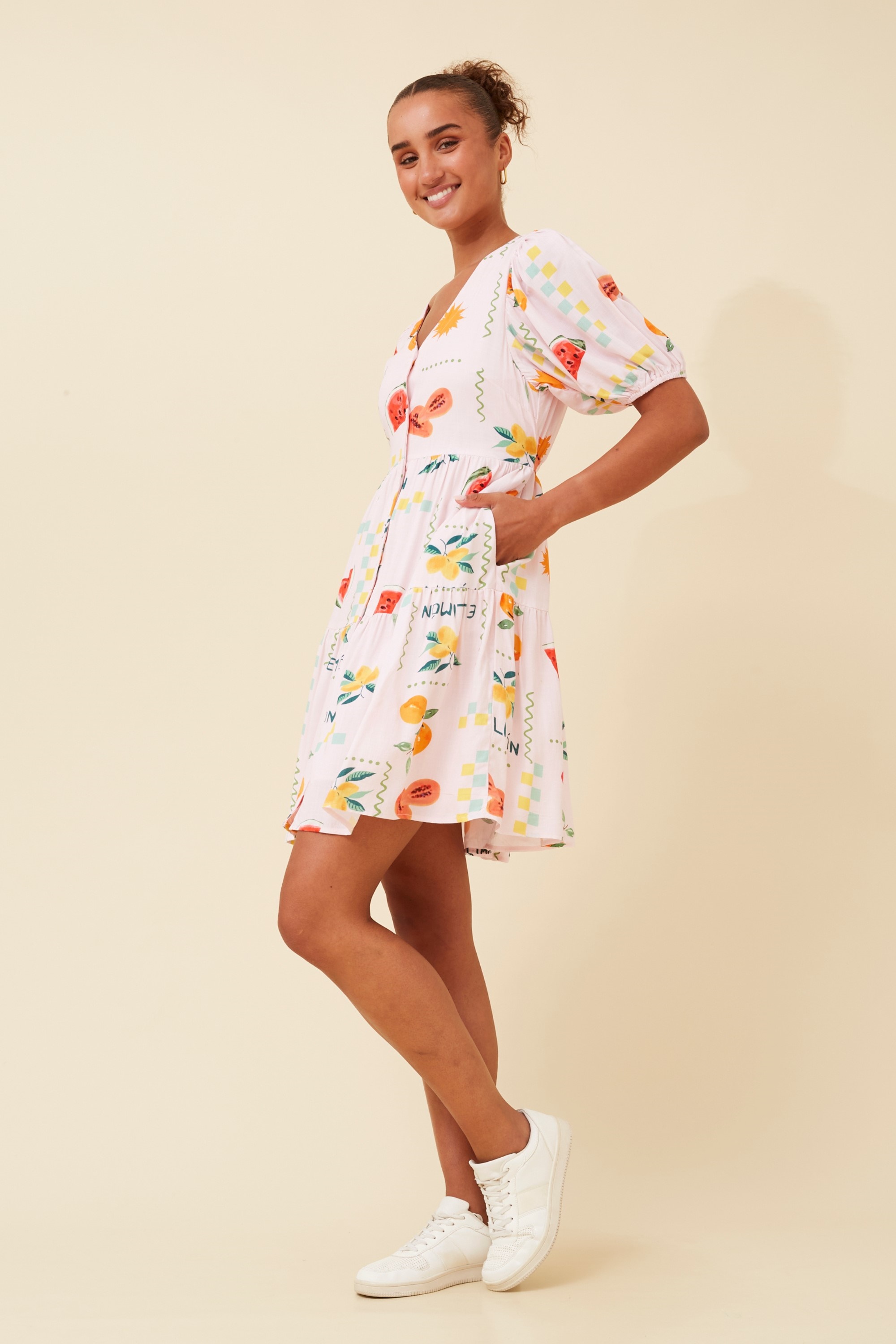 MONICA FRUIT PRINT SHORT DRESS