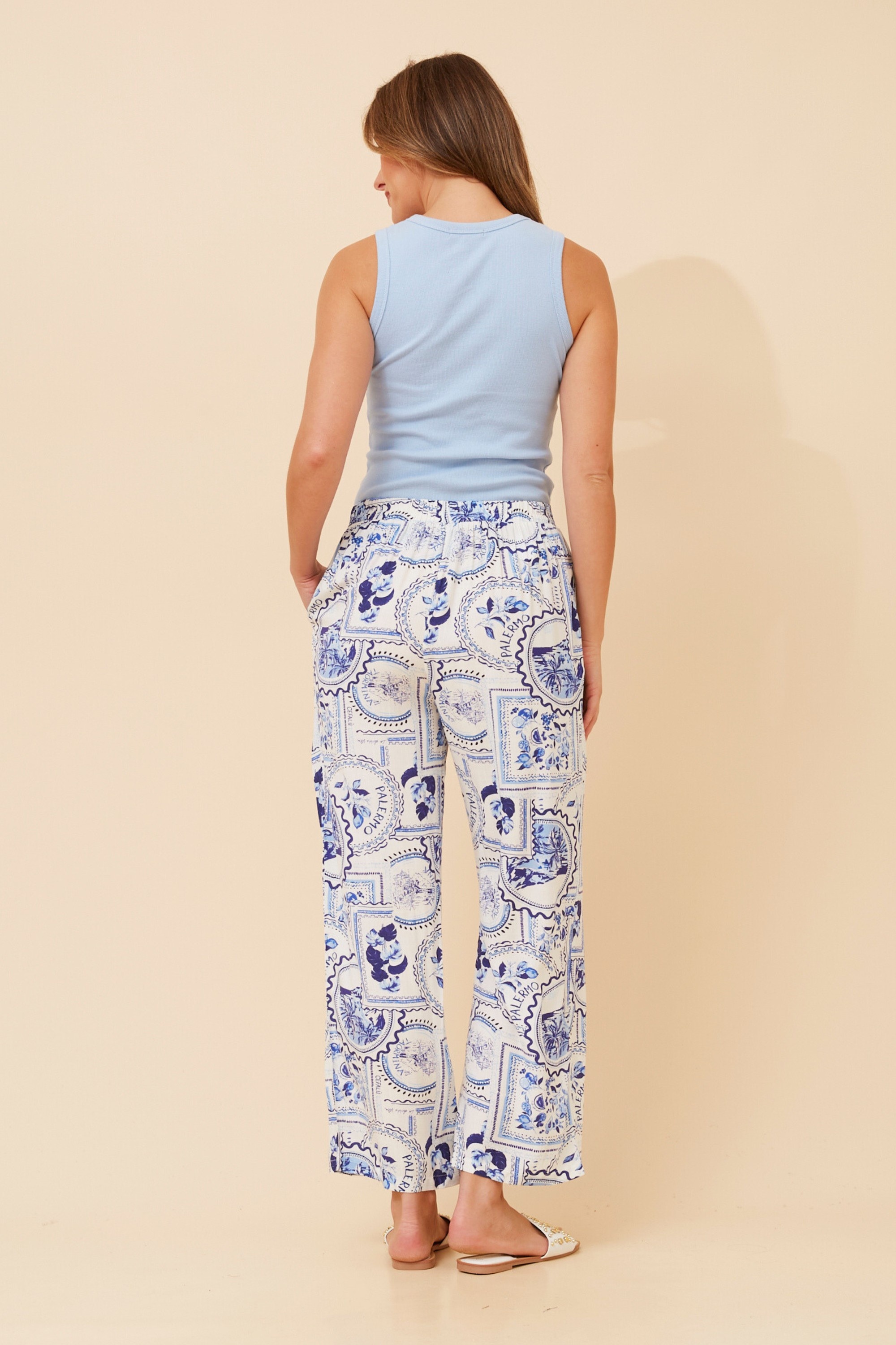 MONZA POSTCARD PRINT PANTS