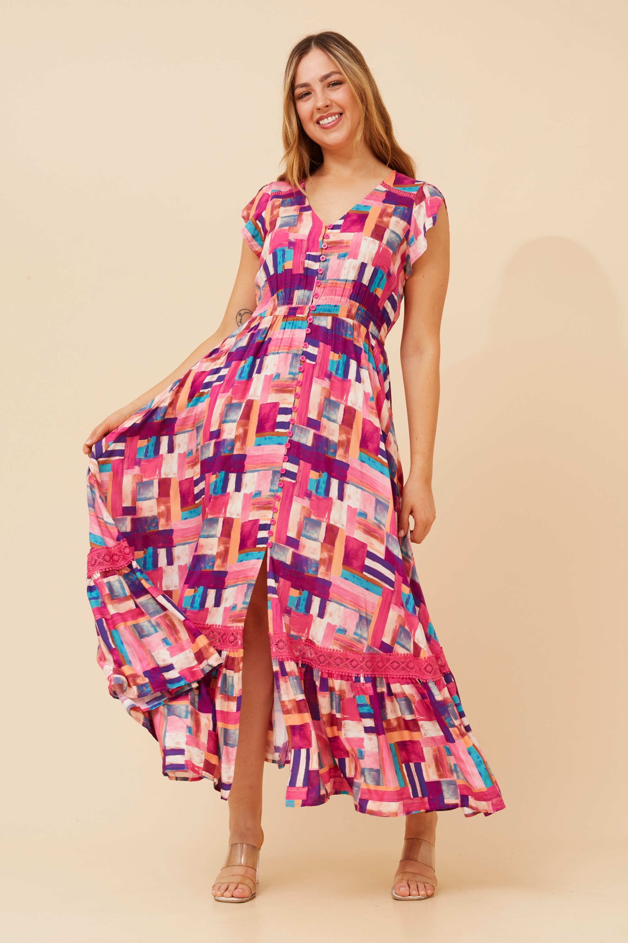 MOROCCO ABSTRACT PRINT MAXI DRESS
