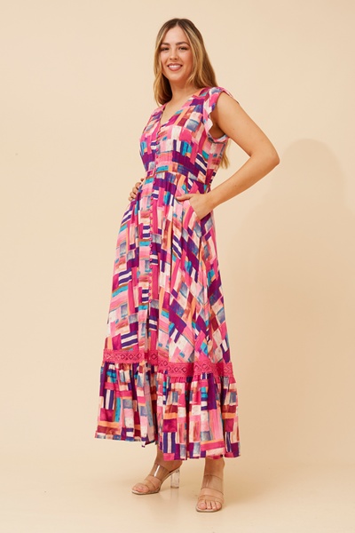 MOROCCO ABSTRACT PRINT MAXI DRESS