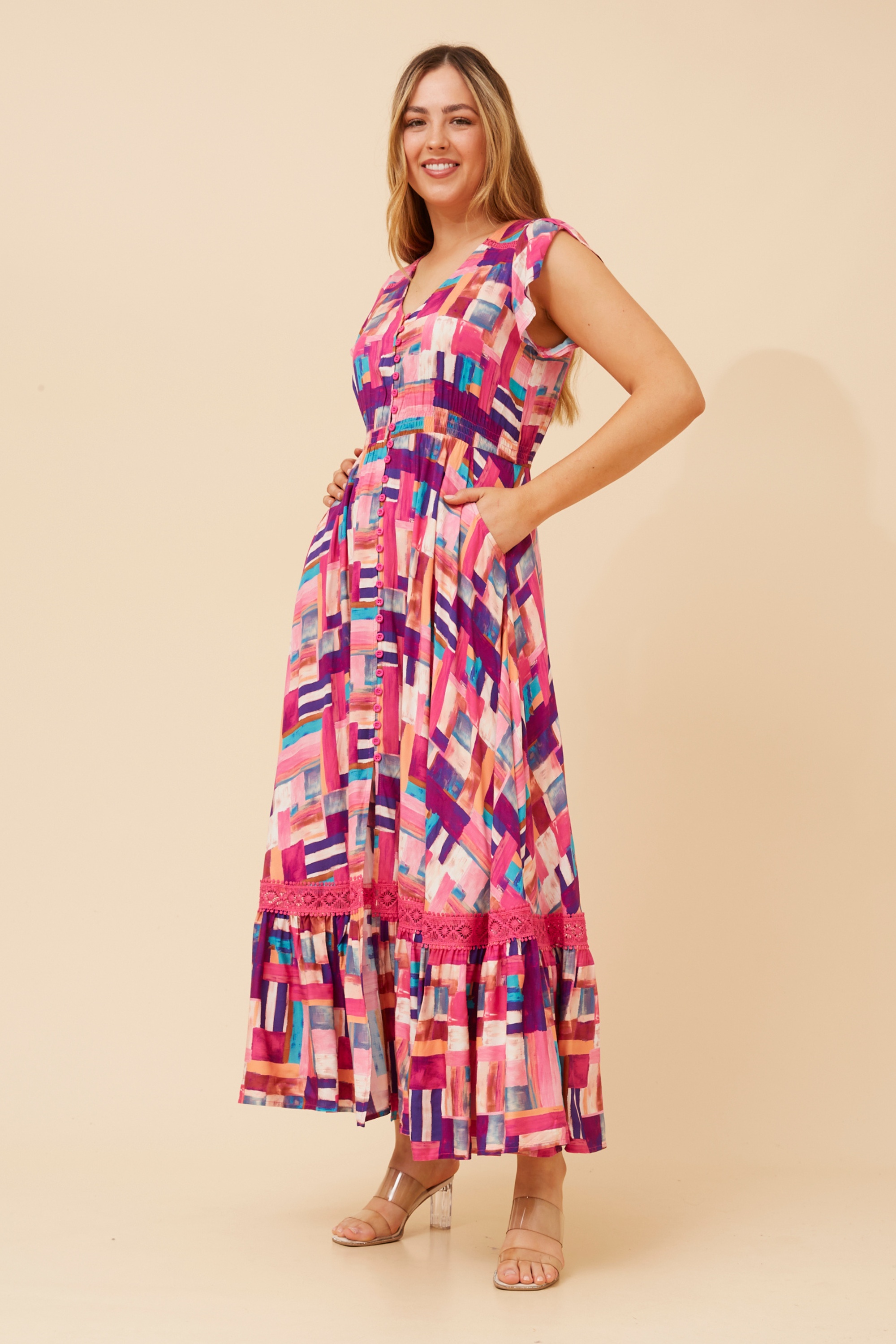 MOROCCO ABSTRACT PRINT MAXI DRESS