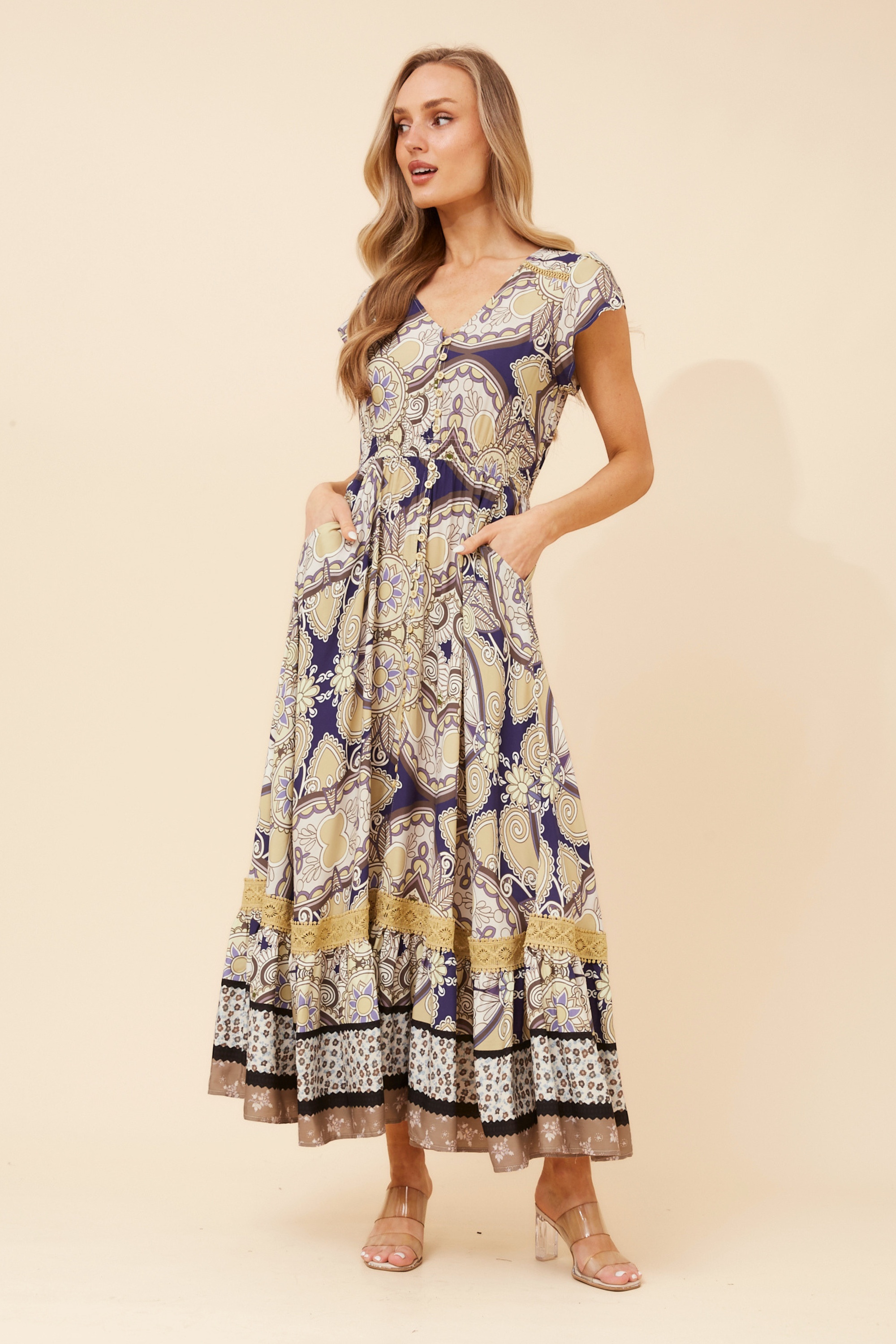 MOROCCO ABSTRACT PRINT MAXI DRESS