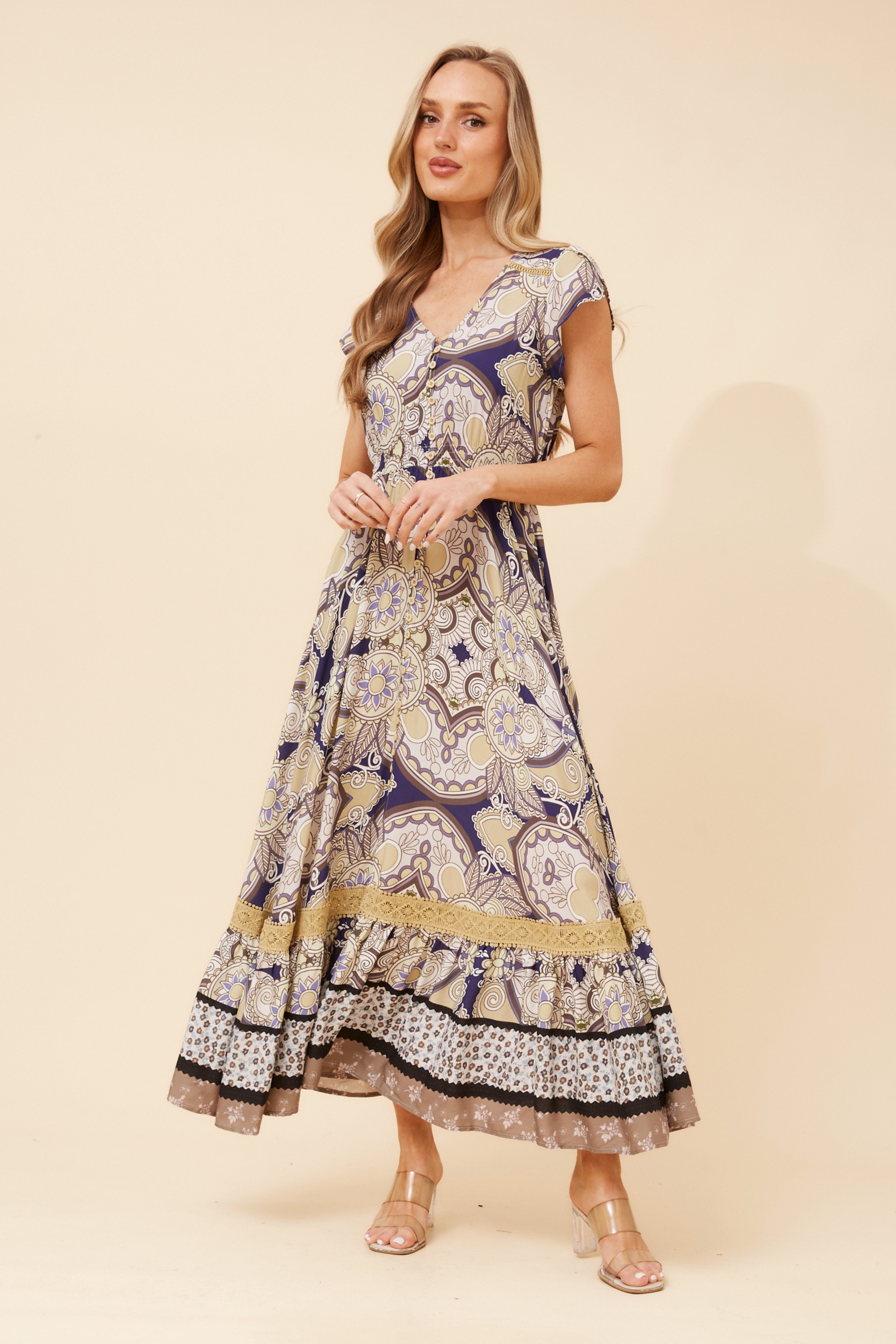MOROCCO ABSTRACT PRINT MAXI DRESS