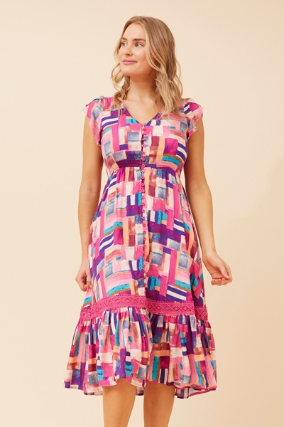 MOROCCO ABSTRACT PRINT MIDI DRESS