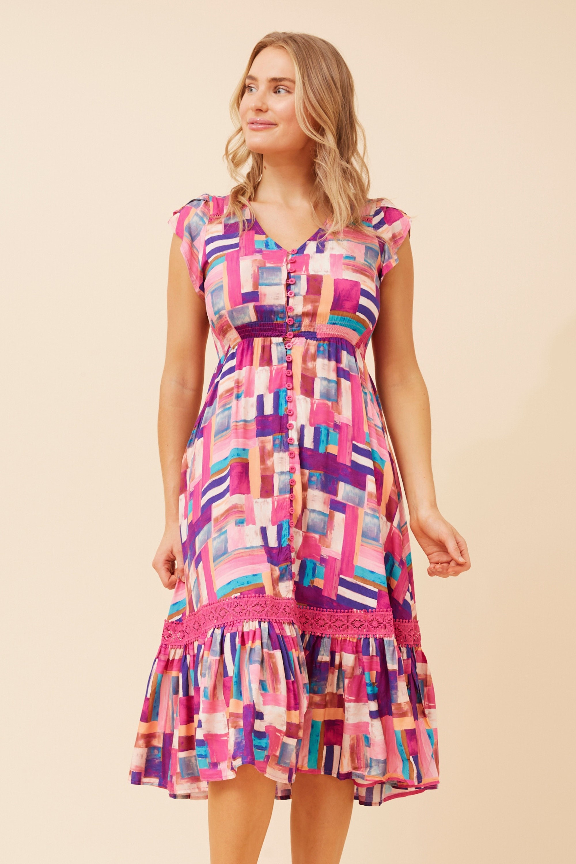 MOROCCO ABSTRACT PRINT MIDI DRESS