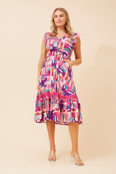 MOROCCO ABSTRACT PRINT MIDI DRESS