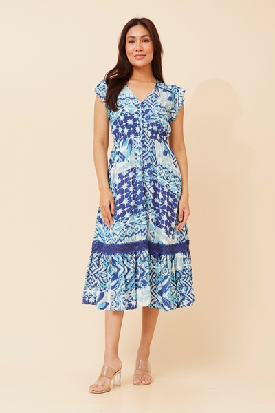 MOROCCO ABSTRACT PRINT MIDI DRESS
