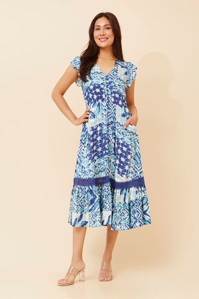 MOROCCO ABSTRACT PRINT MIDI DRESS