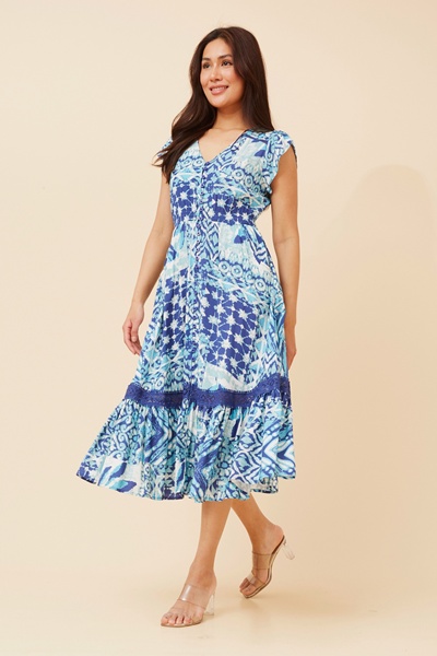 MOROCCO ABSTRACT PRINT MIDI DRESS