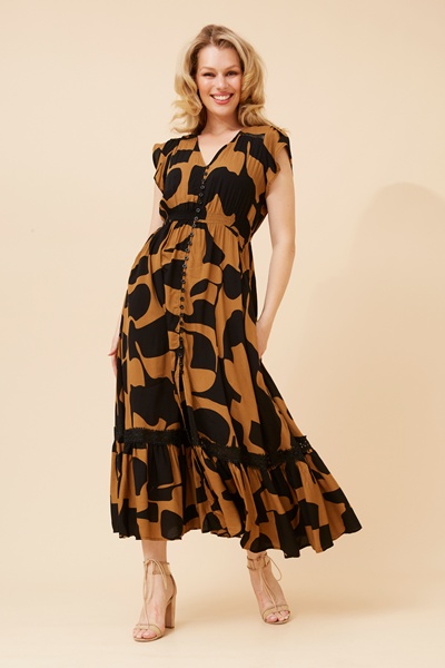 MOROCCO ASBTRACT PRINT MAXI DRESS