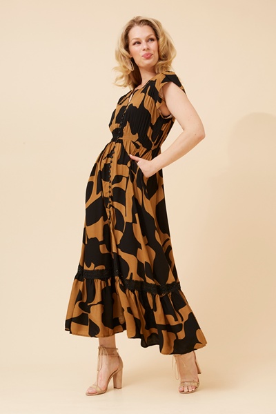 MOROCCO ASBTRACT PRINT MAXI DRESS