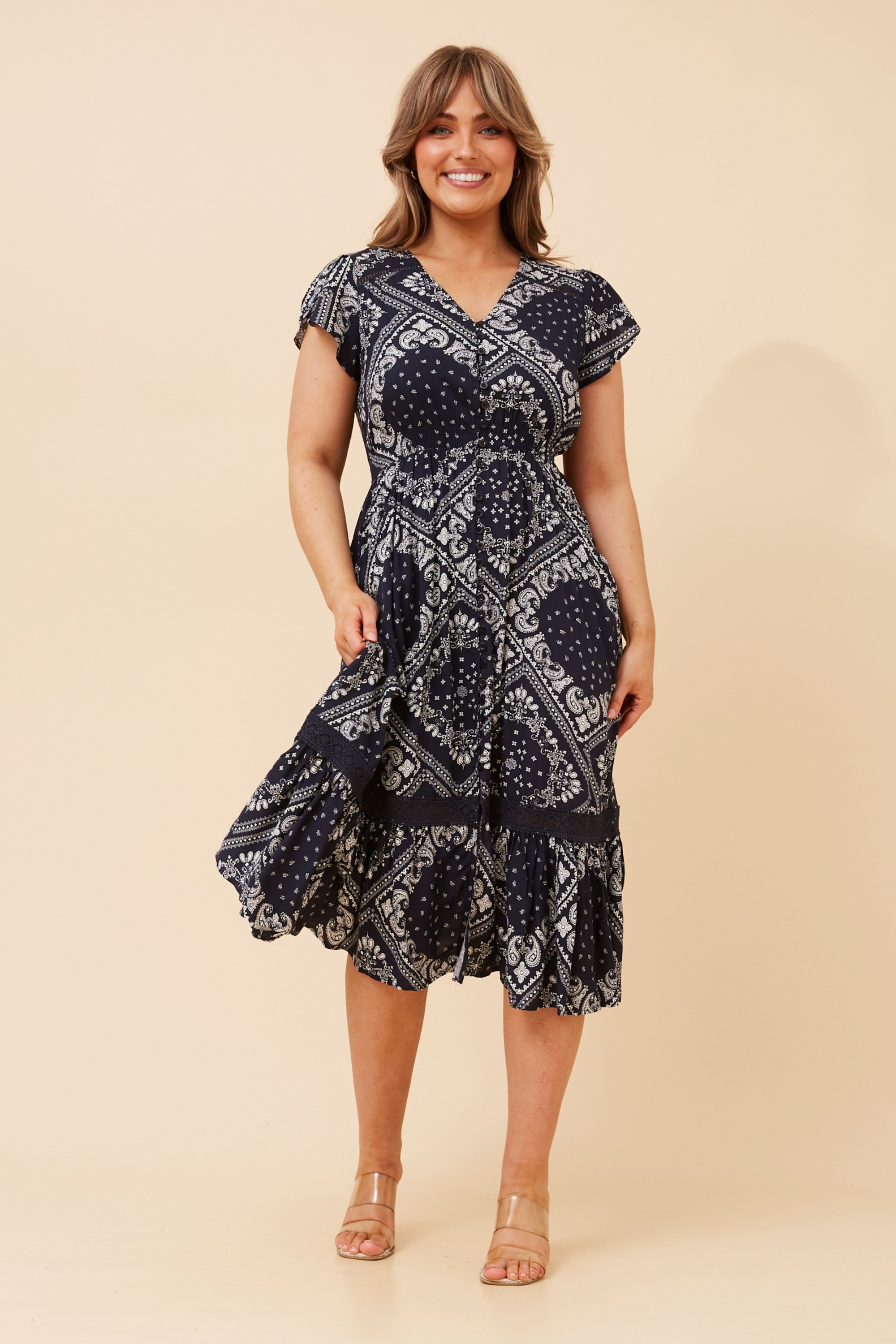 MOROCCO BANDANA PRINT MIDI DRESS