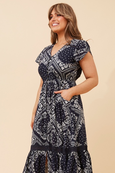 MOROCCO BANDANA PRINT MIDI DRESS