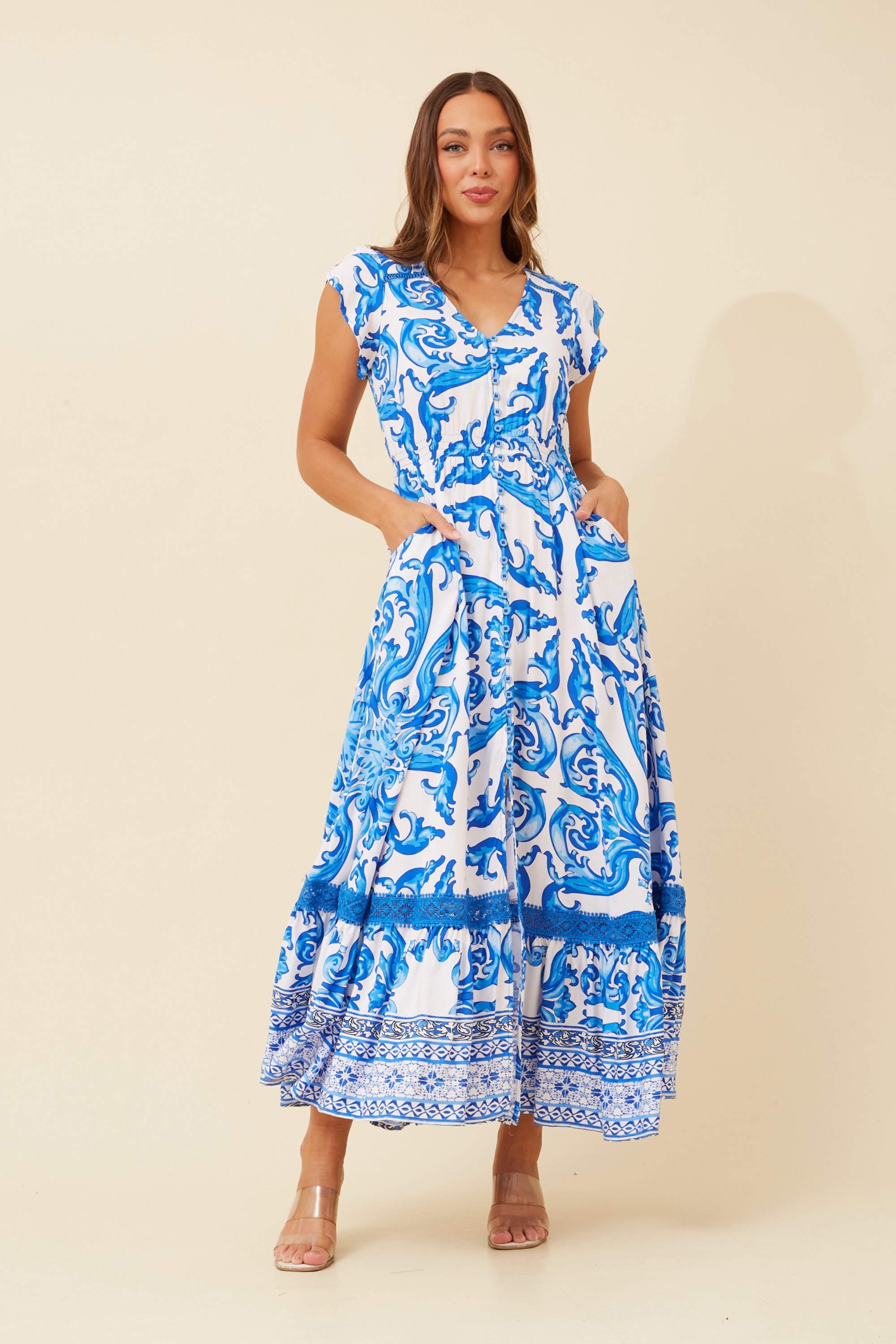 MOROCCO BORDER PRINT MAXI DRESS