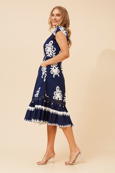 MOROCCO BORDER PRINT MIDI DRESS