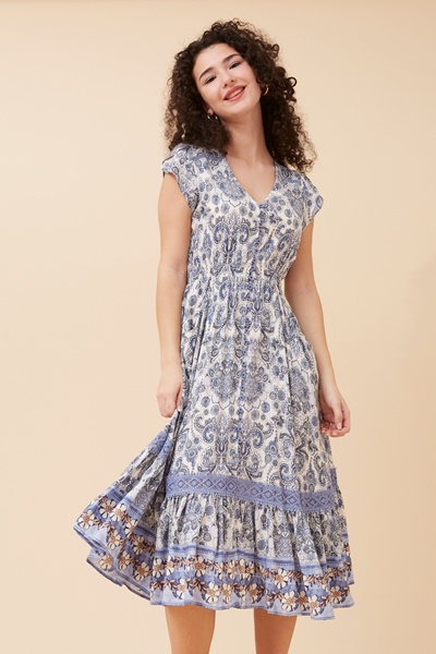 MOROCCO BORDER PRINT MIDI DRESS