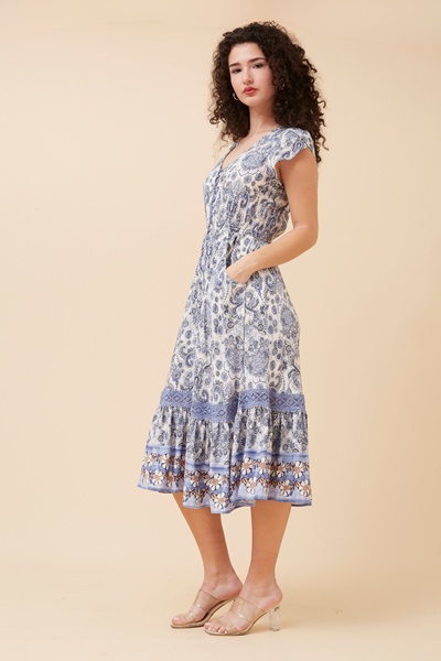 MOROCCO BORDER PRINT MIDI DRESS
