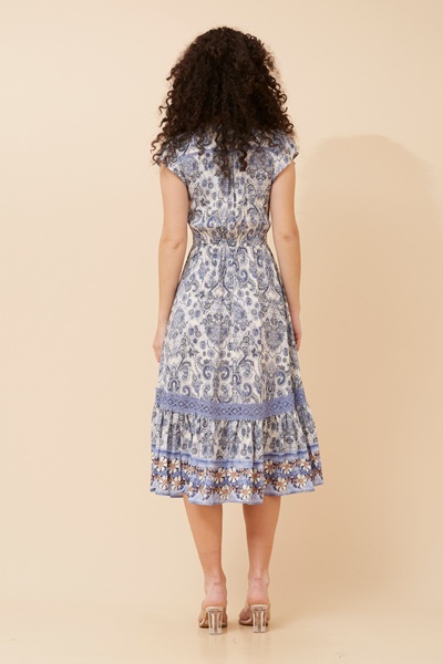 MOROCCO BORDER PRINT MIDI DRESS