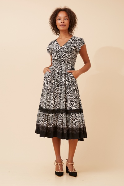 MOROCCO BORDER PRINT MIDI DRESS