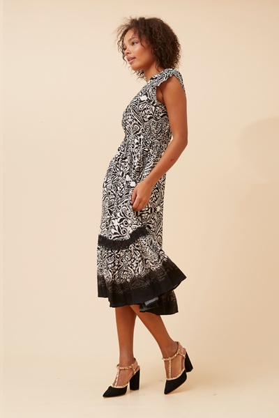 MOROCCO BORDER PRINT MIDI DRESS