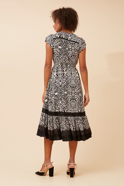 MOROCCO BORDER PRINT MIDI DRESS