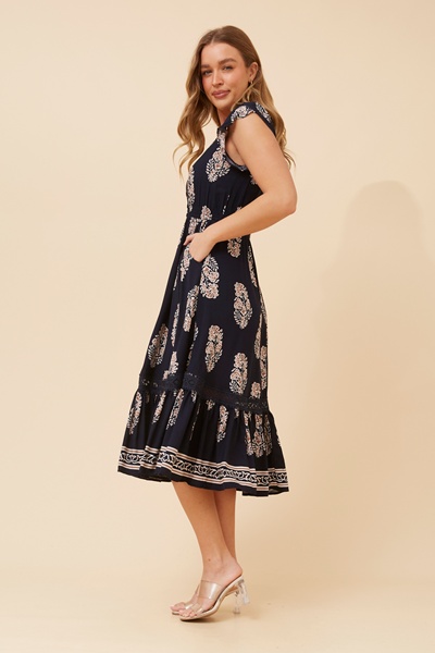 MOROCCO BORDER PRINT MIDI DRESS