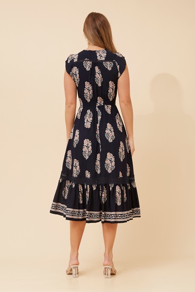 MOROCCO BORDER PRINT MIDI DRESS