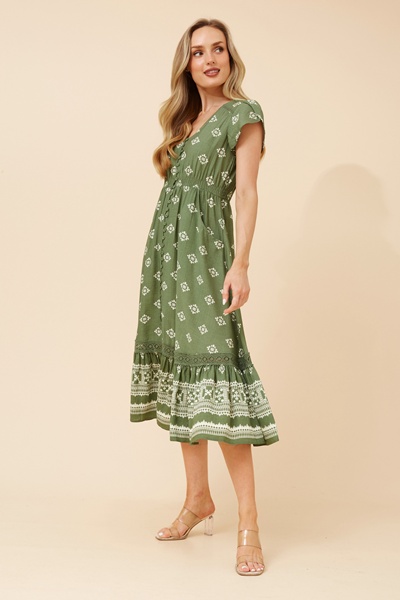 MOROCCO BORDER PRINT MIDI DRESS