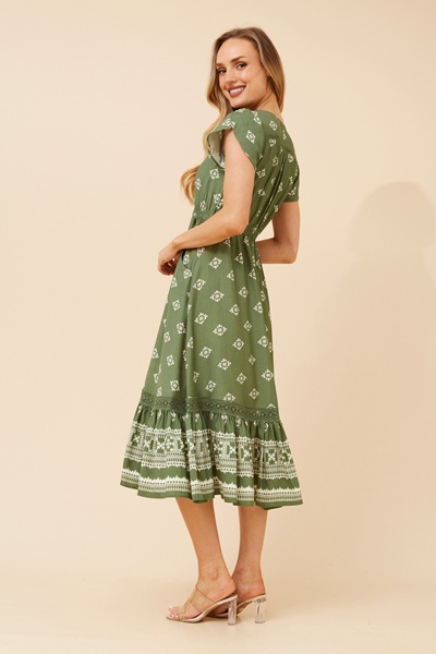 MOROCCO BORDER PRINT MIDI DRESS