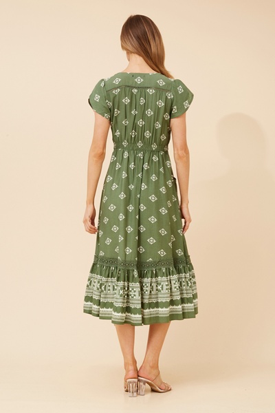 MOROCCO BORDER PRINT MIDI DRESS