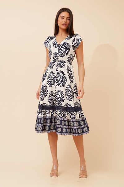 MOROCCO BORDER PRINT MIDI DRESS