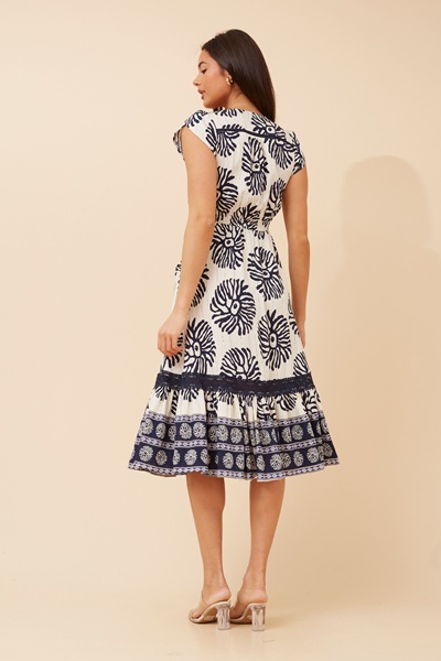 MOROCCO BORDER PRINT MIDI DRESS