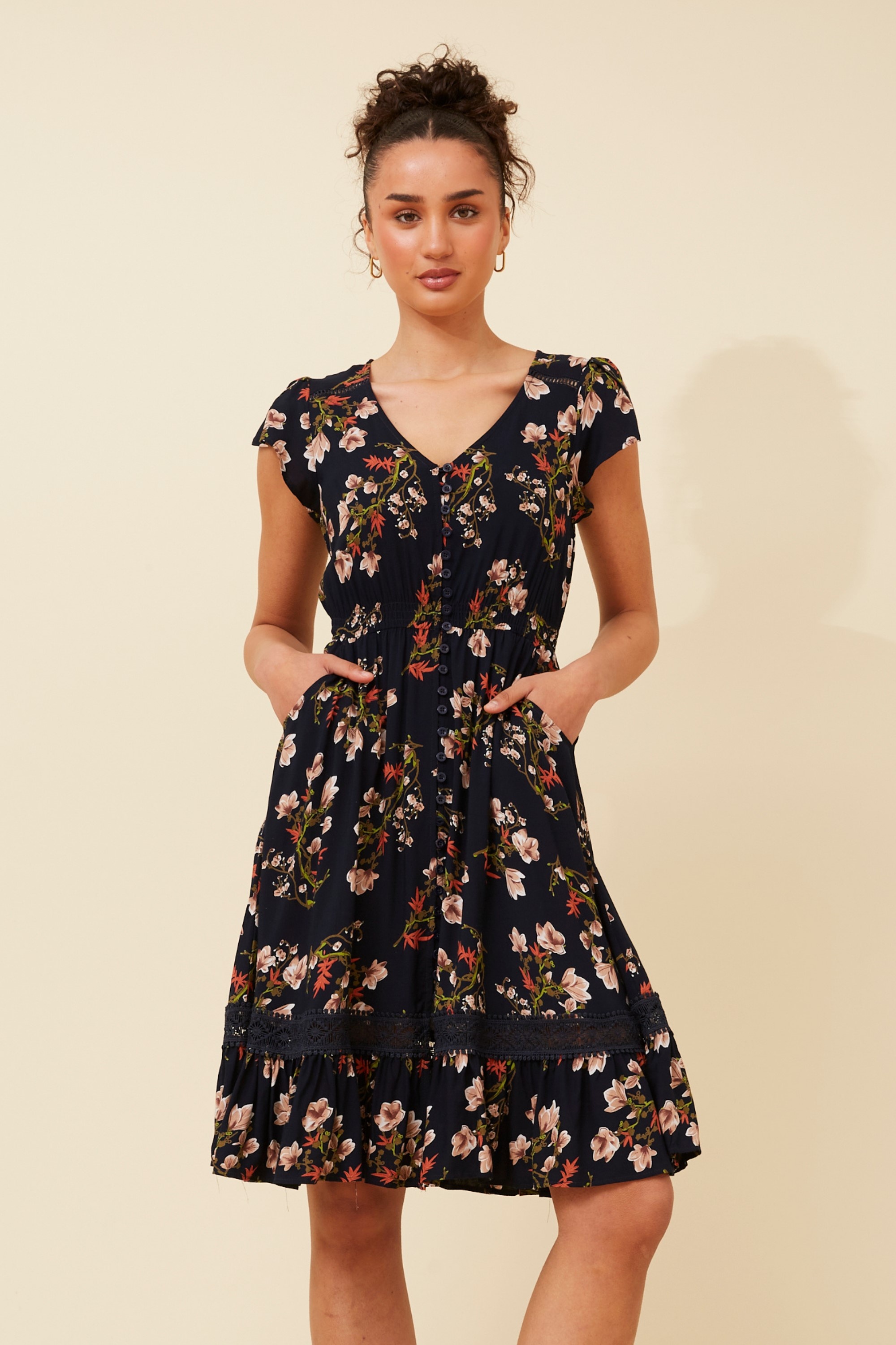 MOROCCO FLORAL KNEE LENGTH DRESS