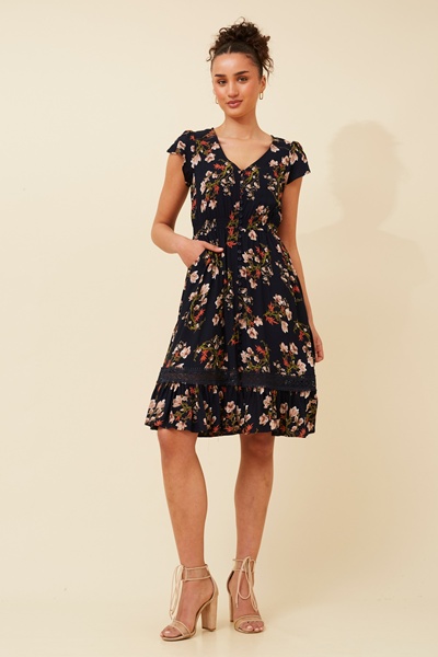 MOROCCO FLORAL KNEE LENGTH DRESS