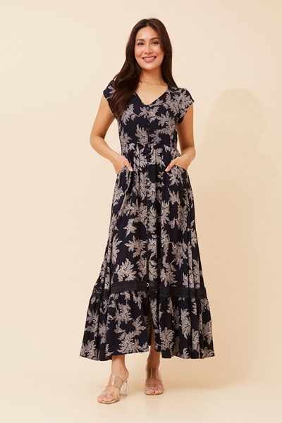 MOROCCO LEAF PRINT MAXI DRESS