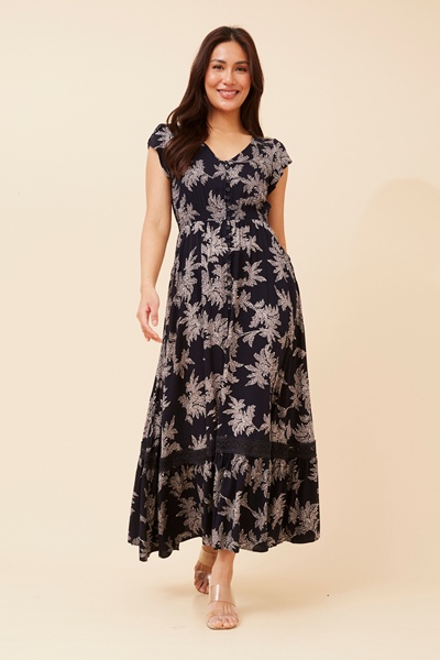 MOROCCO LEAF PRINT MAXI DRESS